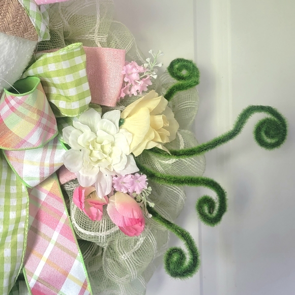 Spring Easter Bunny Rabbit Wreath  Farmhouse Cottage Traditional - Picture 5 of 11